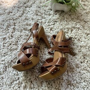 Paprika, tan brown leathery super cute casual BoHo women’s high heels si…